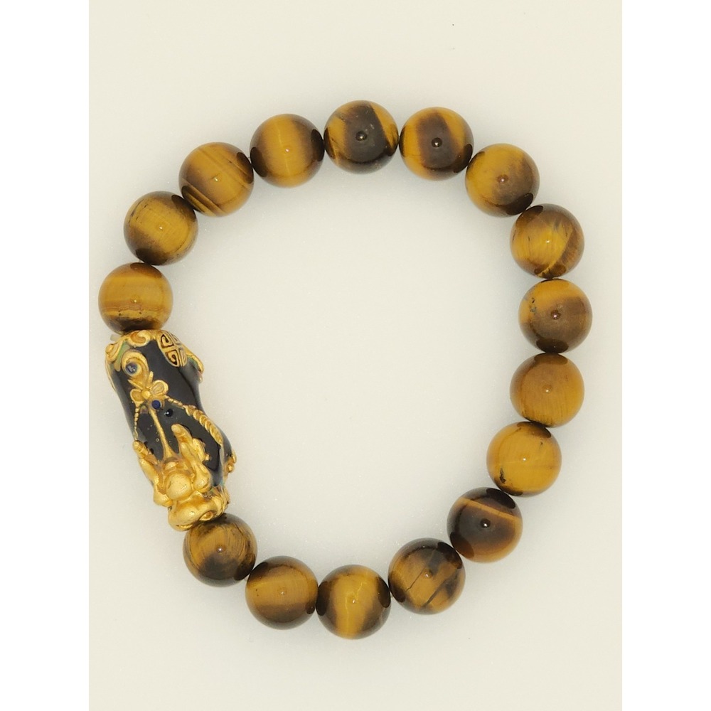 Natural Tigers Eye Bracelet Pixiu Charm Lucky Prosperity 8" Detailed .999 plated - Picture 10 of 10